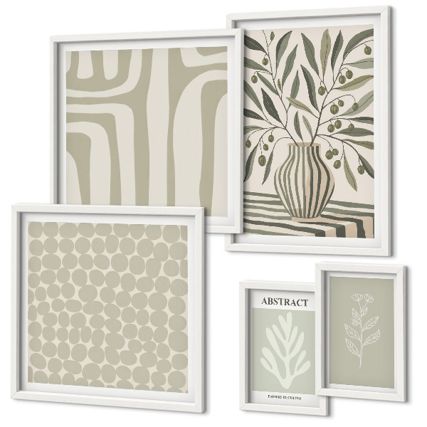 Conjunto de 5 quadros decorativos padrões de plantas escandinavas