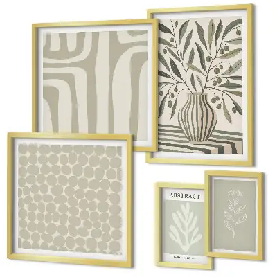 Conjunto de 5 quadros decorativos com padrões de plantas escandinavas