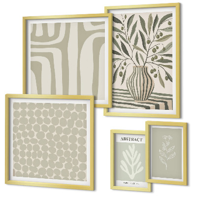 Conjunto de 5 quadros decorativos padrões de plantas escandinavas