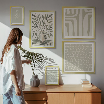 Conjunto de 5 quadros decorativos padrões de plantas escandinavas