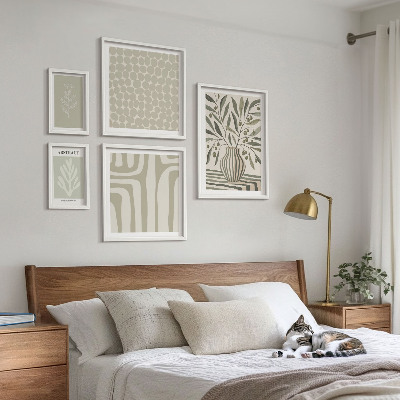 Conjunto de 5 quadros decorativos padrões de plantas escandinavas