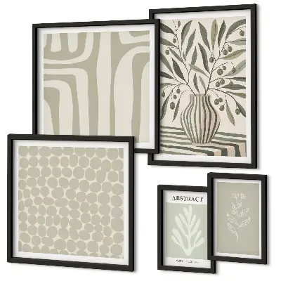 Conjunto de 5 quadros decorativos com padrões de plantas escandinavas