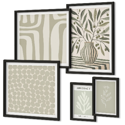 Conjunto de 5 quadros decorativos padrões de plantas escandinavas
