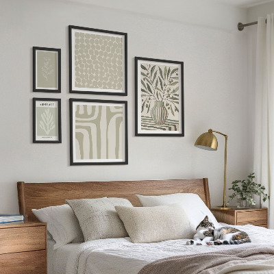 Conjunto de 5 quadros decorativos padrões de plantas escandinavas