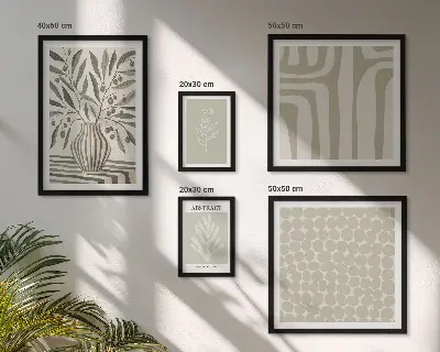 Conjunto de 5 quadros decorativos com padrões de plantas escandinavas