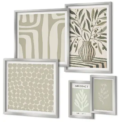 Conjunto de 5 quadros decorativos com padrões de plantas escandinavas