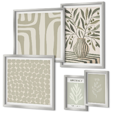 Conjunto de 5 quadros decorativos padrões de plantas escandinavas