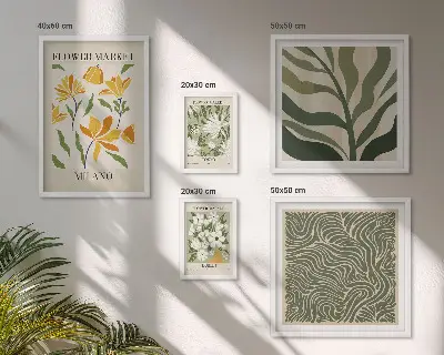 Galeria de parede com motivos vegetais modernos