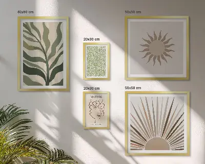 Galeria de quadros para parede com gráficos abstratos e elegantes de plantas