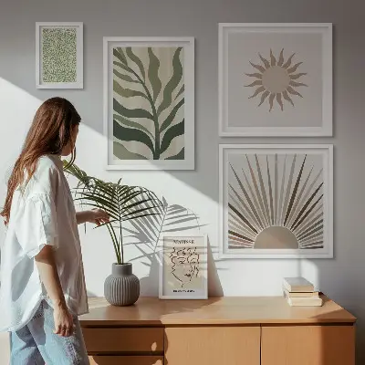 Galeria de quadros para parede com gráficos abstratos e elegantes de plantas
