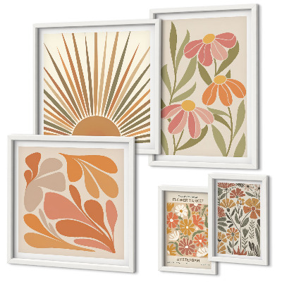 Conjunto de 5 quadros com moldura Flores geométricas em estilo boho