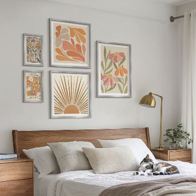 Conjunto de 5 quadros com moldura Flores geométricas em estilo boho