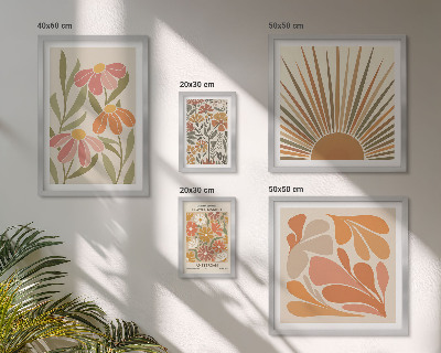 Conjunto de 5 quadros com moldura Flores geométricas em estilo boho