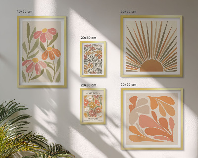 Conjunto de 5 quadros com moldura Flores geométricas em estilo boho