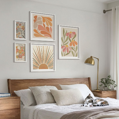 Conjunto de 5 quadros com moldura Flores geométricas em estilo boho