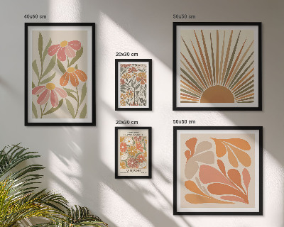 Conjunto de 5 quadros com moldura Flores geométricas em estilo boho