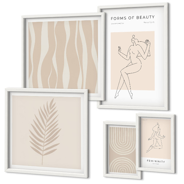Conjunto de 5 quadros decorativos Belos motivos minimalistas