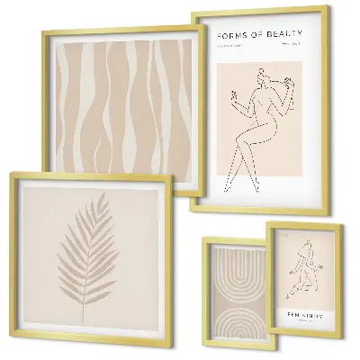 Conjunto de 5 quadros decorativos com motivos minimalistas