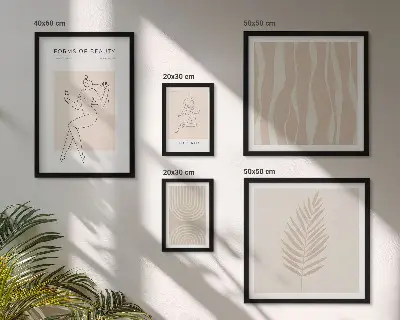 Conjunto de 5 quadros decorativos com motivos minimalistas
