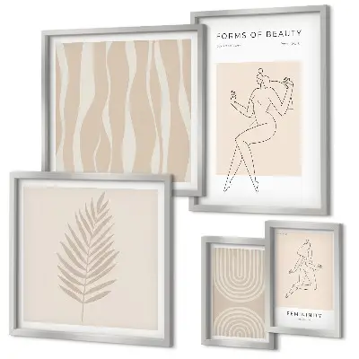 Conjunto de 5 quadros decorativos com motivos minimalistas