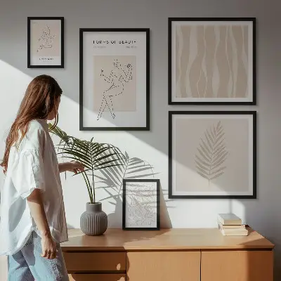 Galeria de quadros para parede com ilustrações estilosas de mulheres e plantas