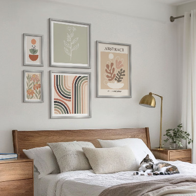 Conjunto de 5 quadros com moldura abstrações de plantas elegantes