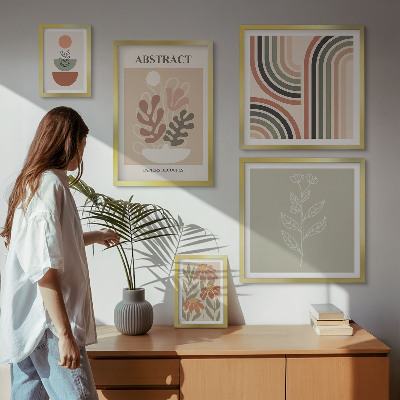 Conjunto de 5 quadros com moldura abstrações de plantas elegantes