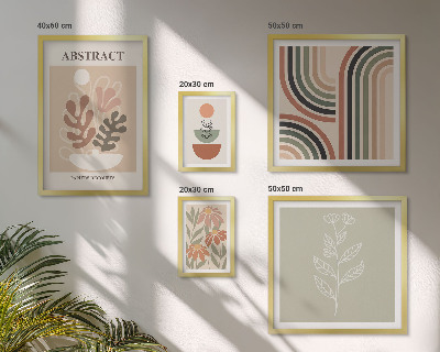 Conjunto de 5 quadros com moldura abstrações de plantas elegantes