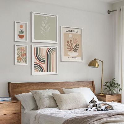 Conjunto de 5 quadros com moldura abstrações de plantas elegantes
