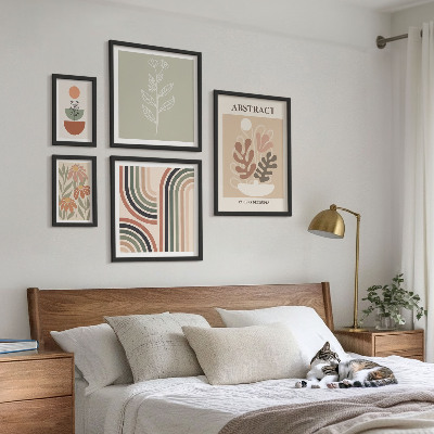 Conjunto de 5 quadros com moldura abstrações de plantas elegantes