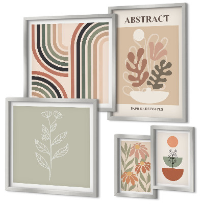 Conjunto de 5 quadros com moldura abstrações de plantas elegantes