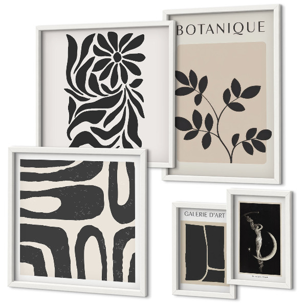 Conjunto de 5 quadros decorativos Motivos vegetais modernos