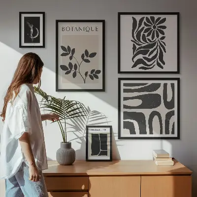 Conjunto de 5 quadros decorativos com motivos vegetais modernos