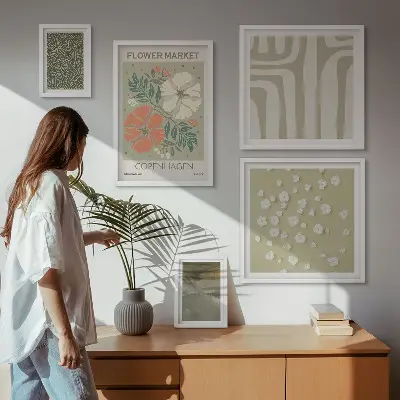 Galeria de quadros para parede com padrões boho de motivos botânicos