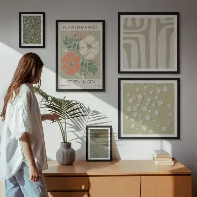 Galeria de quadros para parede com padrões boho de motivos botânicos