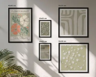 Galeria de quadros para parede com padrões boho de motivos botânicos