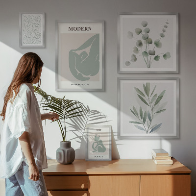 Conjunto de 5 quadros com moldura Gráficos abstratos e de plantas estilosas