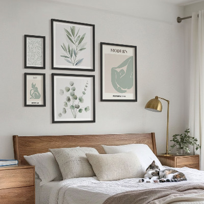 Conjunto de 5 quadros com moldura Gráficos abstratos e de plantas estilosas