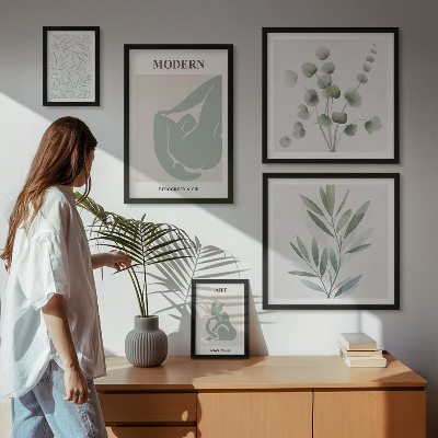 Conjunto de 5 quadros com moldura Gráficos abstratos e de plantas estilosas