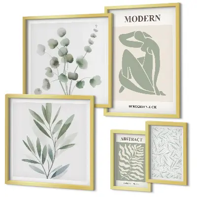 Conjunto de 5 quadros decorativos com motivos elegantes de plantas