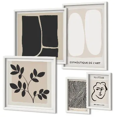 Galeria de parede com gráficos de linhas minimalistas e elegantes