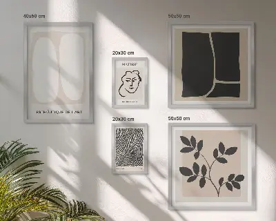 Galeria de parede com gráficos de linhas minimalistas e elegantes