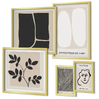 Galeria de parede com gráficos de linhas minimalistas e elegantes