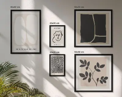 Galeria de parede com gráficos de linhas minimalistas e elegantes