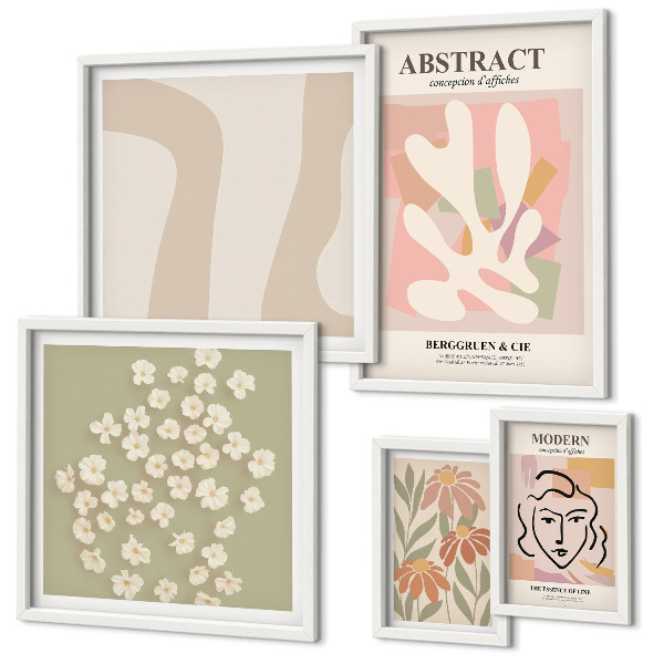 Conjunto de 5 quadros com moldura Interior elegante com flores abstratas