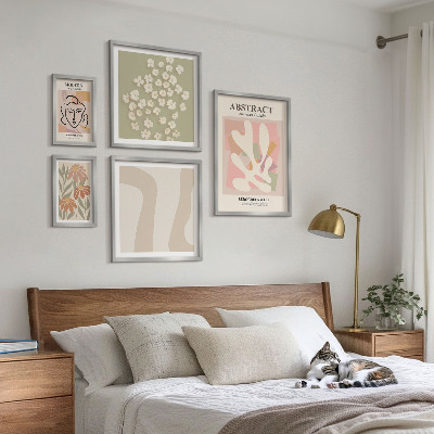 Conjunto de 5 quadros com moldura Interior elegante com flores abstratas
