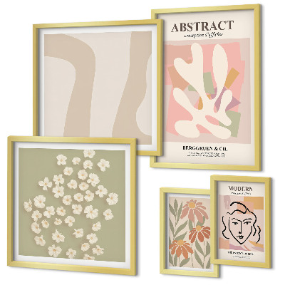 Conjunto de 5 quadros com moldura Interior elegante com flores abstratas