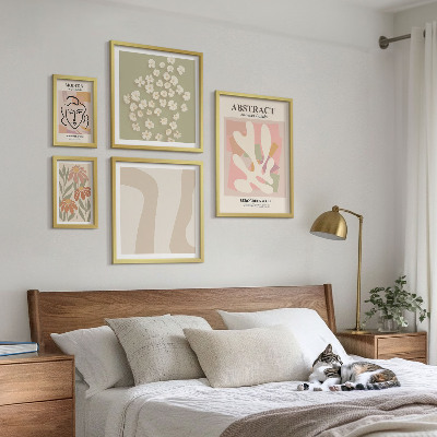 Conjunto de 5 quadros com moldura Interior elegante com flores abstratas