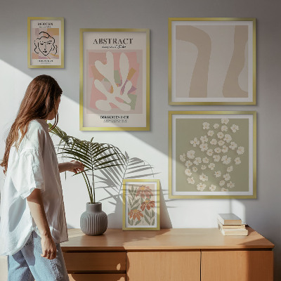 Conjunto de 5 quadros com moldura Interior elegante com flores abstratas