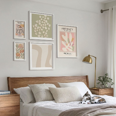 Conjunto de 5 quadros com moldura Interior elegante com flores abstratas